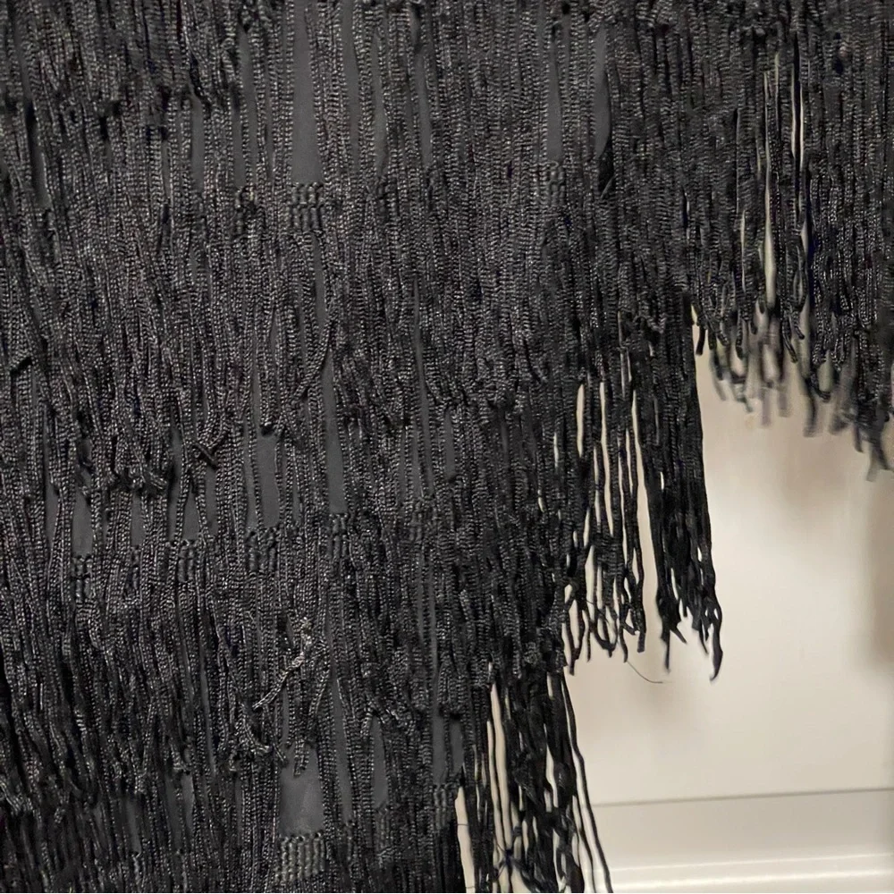 Black Layered Fringe Pants Wide Leg Tassel Streetwear Boho Festival Goth Small - Picture 6 of 8